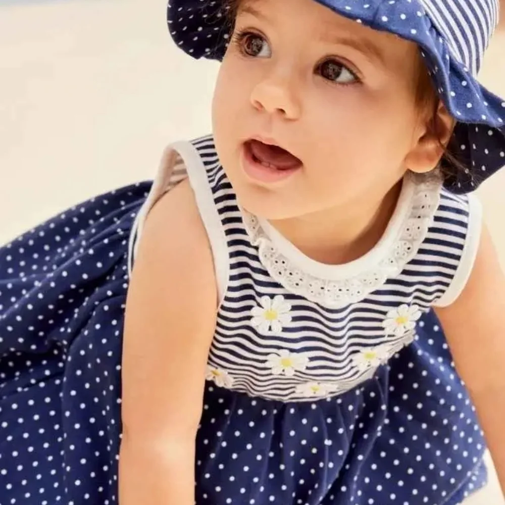 NWT Little Me Navy and White Sunsuit with Daisy Charm ~3-6M